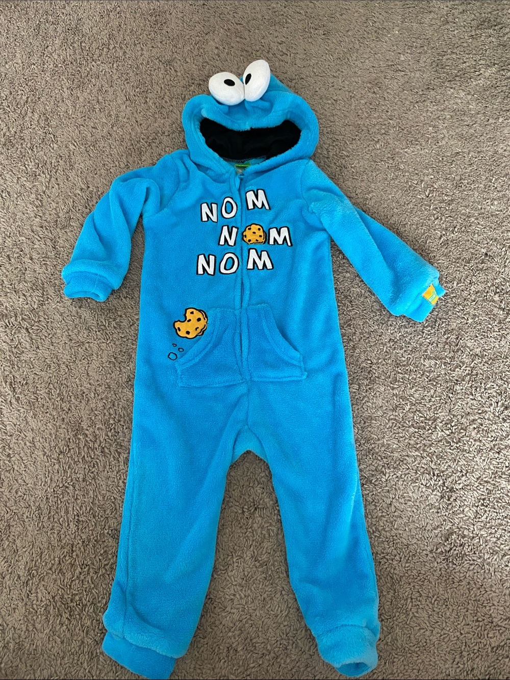 Sesame Street Cookie Monster Blue Hooded One-Piece Footie Size 3T